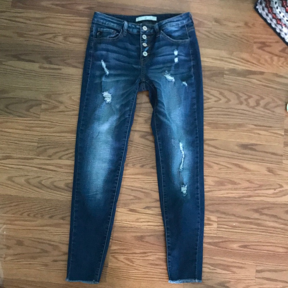 KanCan distressed mid-rise skinny jeans.